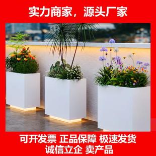 新款户外花箱组合露台阳台种植箱庭院外摆隔断太阳能发光不锈钢槽