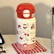 高颜值保温杯女生简约食品级316不锈钢双饮吸管学生水杯可爱小猫