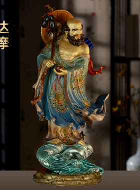 黄铜彩绘达摩祖师佛像一苇踏浪过江达摩多罗铜像家用佛堂寺庙供奉
