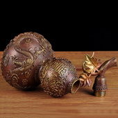 黄铜龙凤葫芦摆件一对开口招财葫芦风水家居客厅玄关电视柜装 饰品