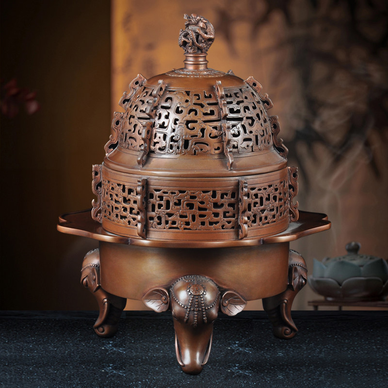 紫铜夔瓣纹象足三足炉香熏炉禅室静心修禅茶室香道香炉室内薰香炉,家居饰品,桌面摆件,淘宝优惠券,粉丝福利购,淘宝优惠卷