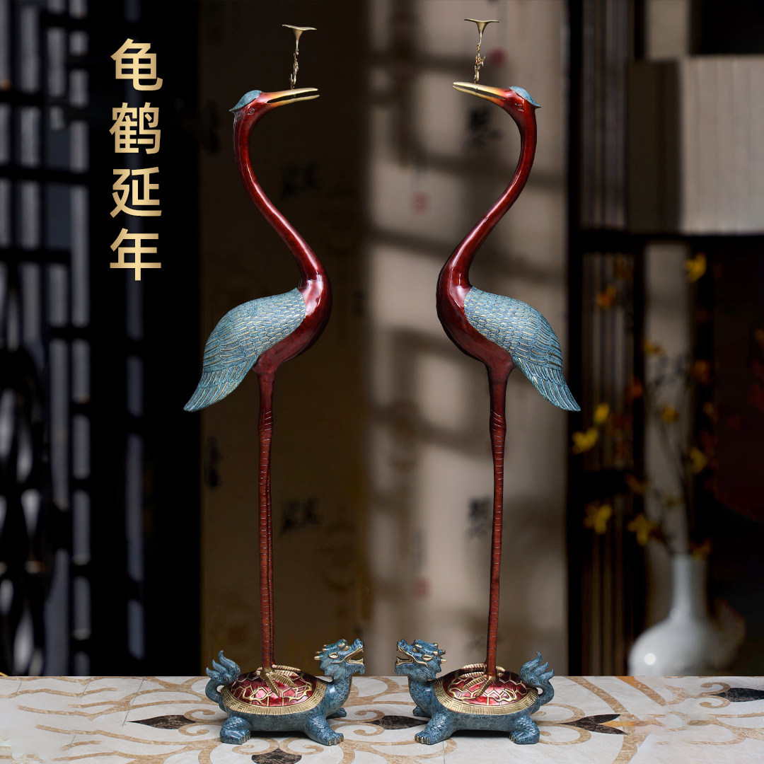 彩铜龟鹤延年摆件仙鹤一对大落地家居客厅玄关装饰品祝寿贺寿礼物