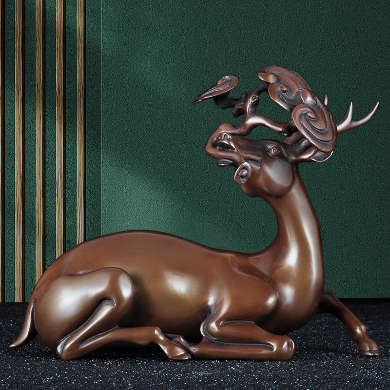 紫铜卧鹿摆件梅花鹿创意摆设家居客厅电视柜装饰品乔迁新居礼品