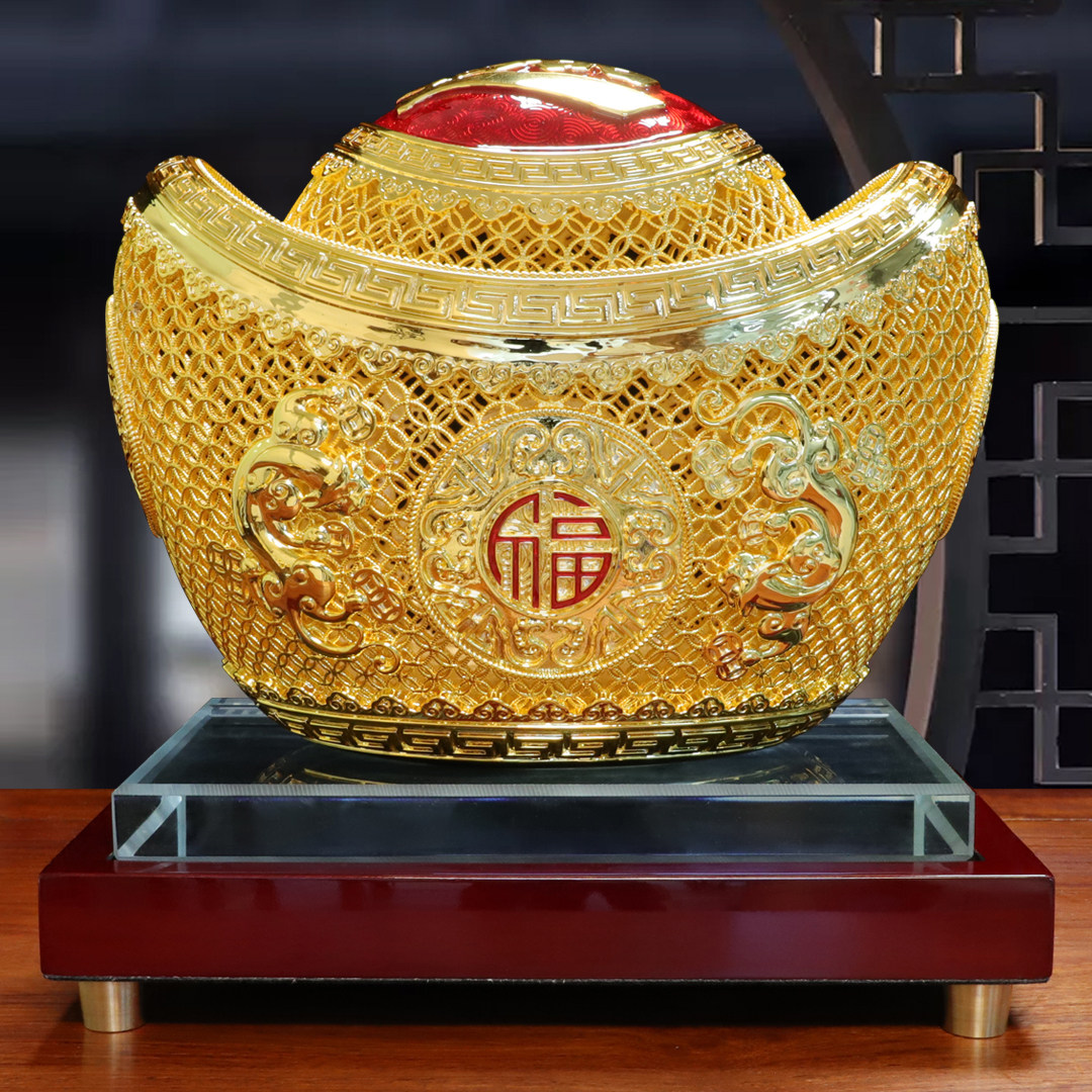 黄铜花丝元宝摆件招财铜元宝黄金万两家居客厅玄关装饰品开业礼品