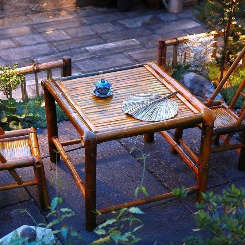 复古庭院竹桌椅组合竹桌椅编子老Eks2QetS式竹桌子外方户茶田园风