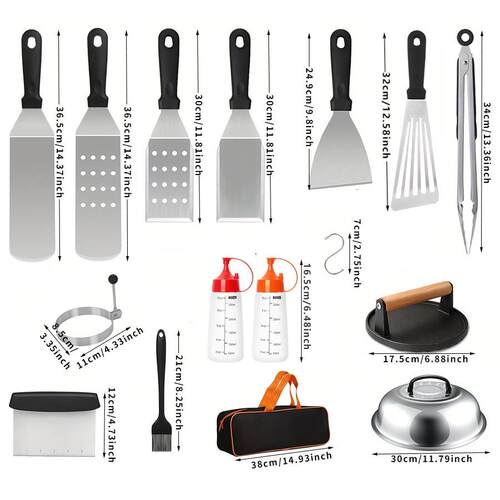 现货销不锈钢烧烤工具装QKT17套件套B铁板烧工具BQ压热肉板烧烤套