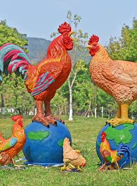 户外仿真大公鸡农家乐雕塑摆件鸡动物模型花园农场玻璃钢装饰小品