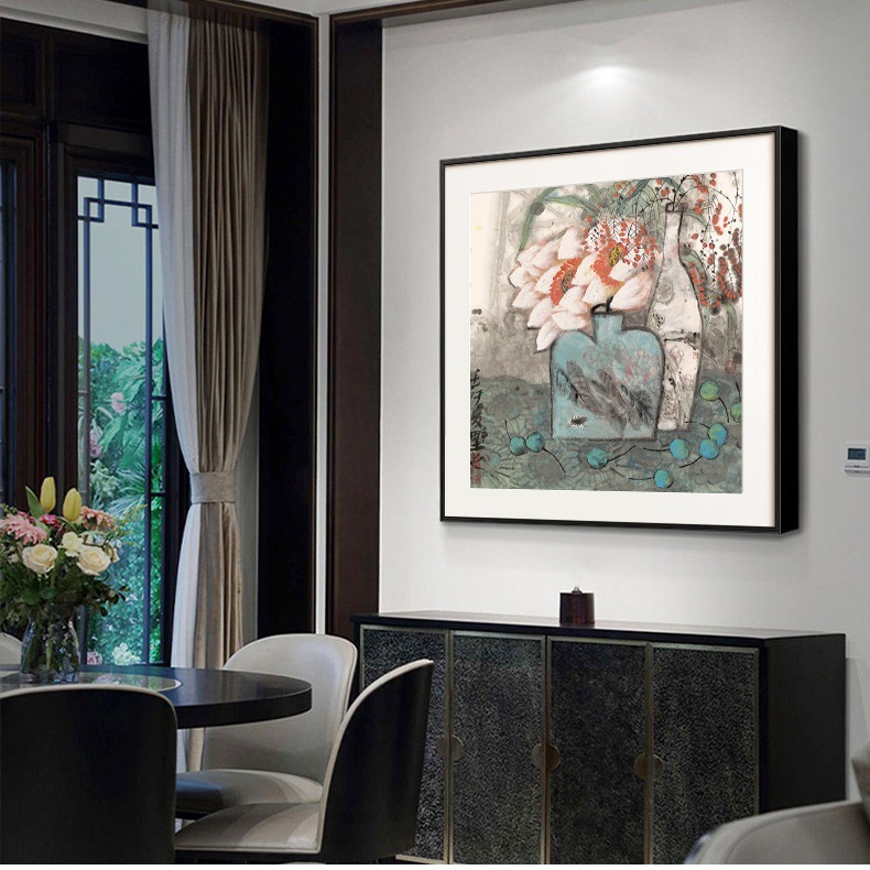花卉装饰画客厅玄关餐厅茶室办公室卧室壁画插花国画中式瓶花挂画