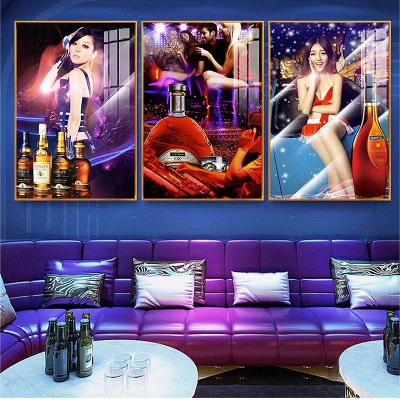 TV司简美女红酒客厅过K道玄关UBT装饰画轻奢晶瓷迪吧挂画公酒店纸图片