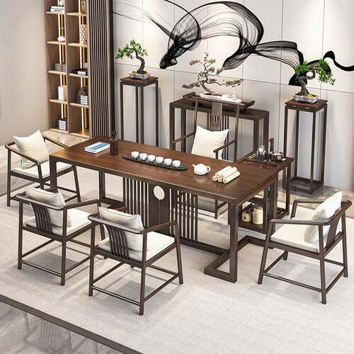 新中式泡实木茶桌椅组合家用客无品牌/厅桃木色胡茶桌办客公室会