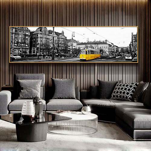 卧室风床头房CT-A007间市装饰画欧式黑城工业景墙壁画客厅沙发白