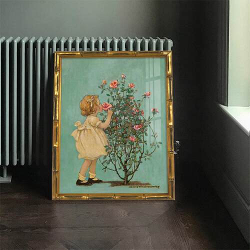 法式轻奢复C104挂画玫瑰花孩客小众装女饰画厅餐厅卧室床头古欧式
