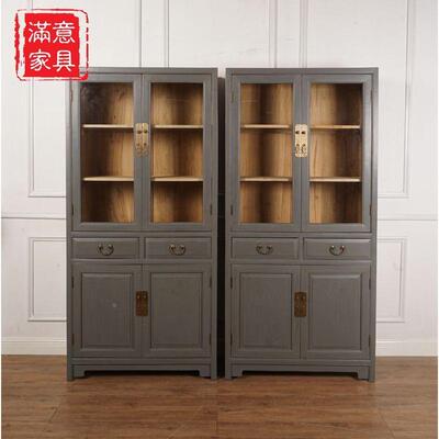 复古仿11874实玻木璃酒柜展示柜香樟木新中收式纳储物古柜小型酒