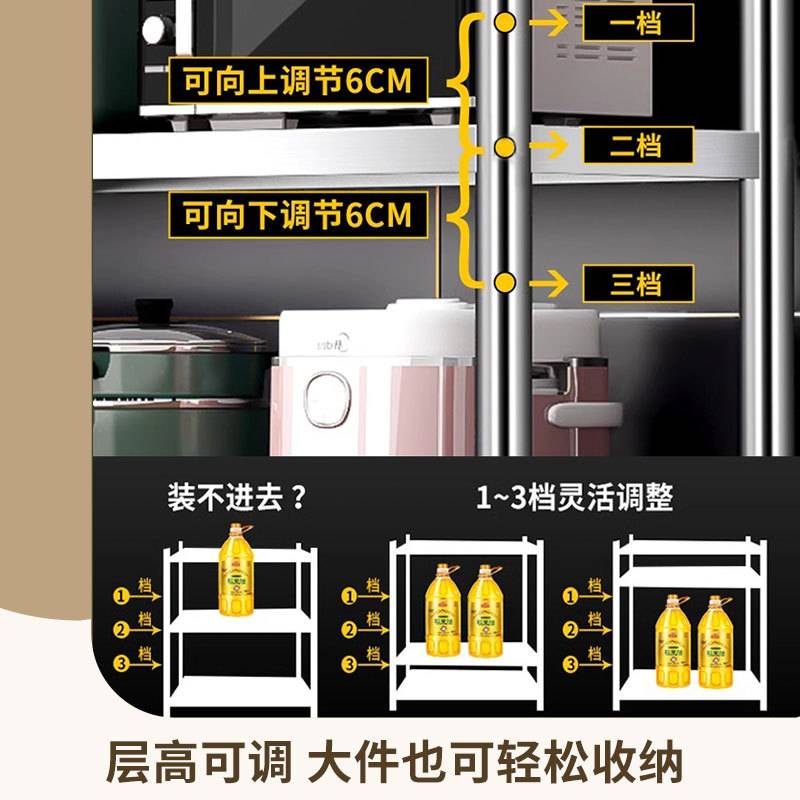 加厚不锈钢厨房置物架落地多层微波炉多功能收纳储物架仓库货架子