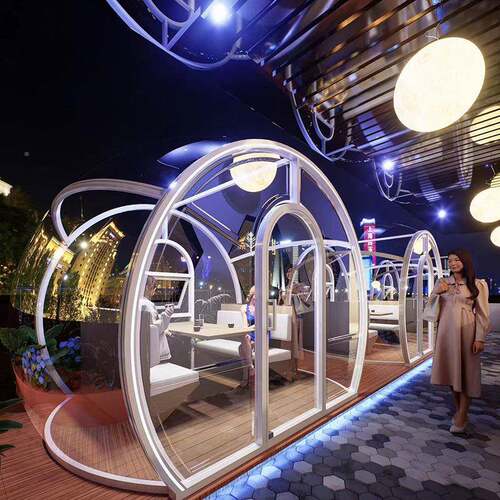 新款阳光房室外午茶下餐厅星星空房空房漫西浪餐厂家OEM透明泡泡