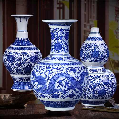 景德镇陶瓷器花瓶中式家居客厅饰品电视柜摆件仿古青花瓷插花器