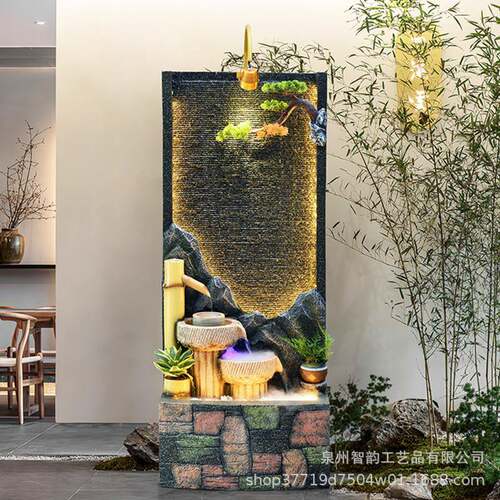 工艺新风格假山UWB喷泉流客水摆件公室庭院阳厅台大型水幕墙办装