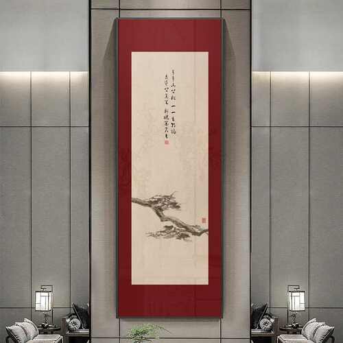 新中式玄关客厅沙发酒店挂画迎客松多联组合中堂壁画竖版字画