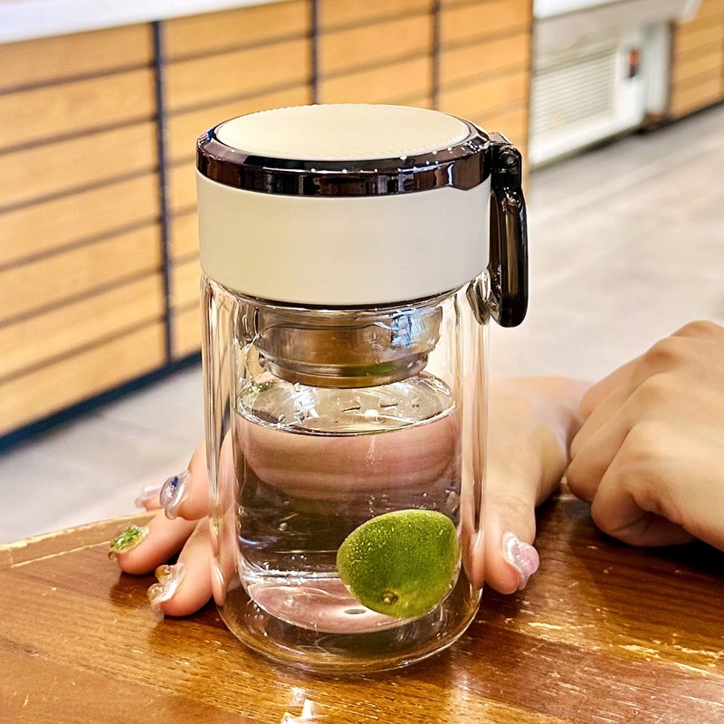 高颜值双层玻璃杯女士水杯个人专用茶水分离泡R茶杯子便携小巧迷