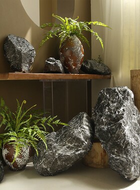 仿真黑山石摆件户外庭院玻t璃钢假石头造景道具园林假山拍摄景观