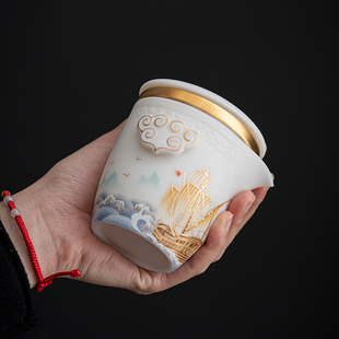 羊脂玉瓷快客l杯一壶二杯旅行茶具套组可携式 唐舍 包德化白瓷泡茶