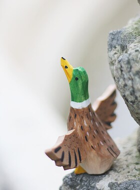 鹿妖商店 自由鸭 救赎鸭 绿头x鸭木雕 木鸭子 纯手工雕刻 实木摆