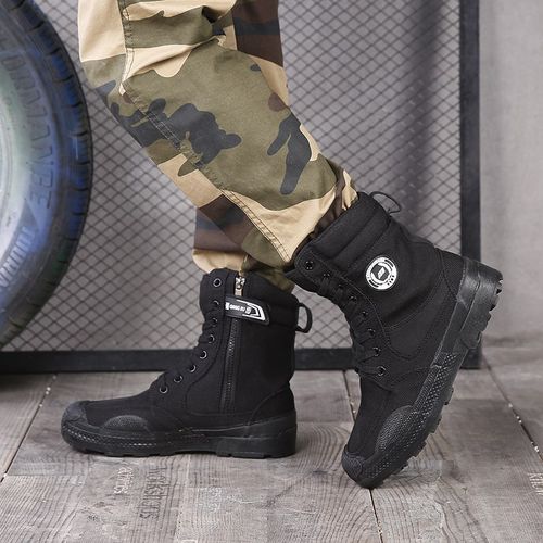 1137黑色高帮解放鞋男作训鞋工地耐F磨劳保胶鞋帆布军训保安训练