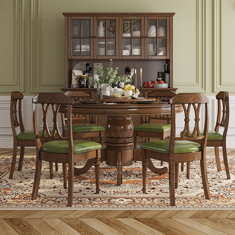 美式实木餐桌乡村简约小户型白蜡木家用餐桌椅组合客厅.大圆桌饭