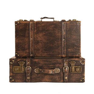 复古怀旧手提木箱子民国t棕色皮箱拍摄道具收纳整理储物箱百宝箱