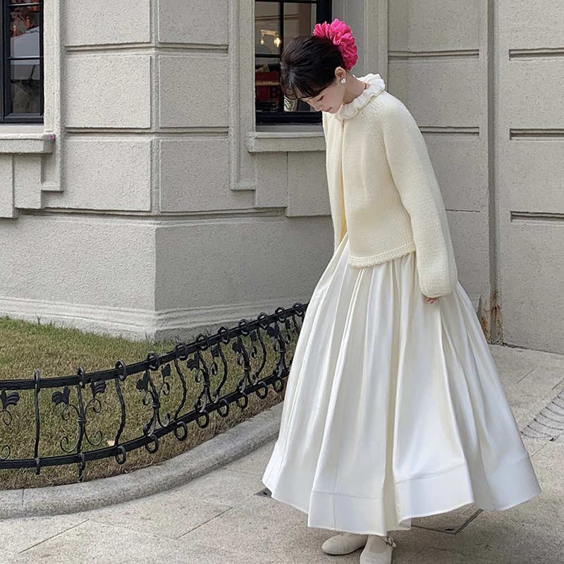 赵幺妹a字半身裙珠光白色半裙女