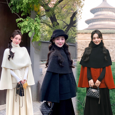 赵幺妹羊毛斗篷大衣双面呢外套女