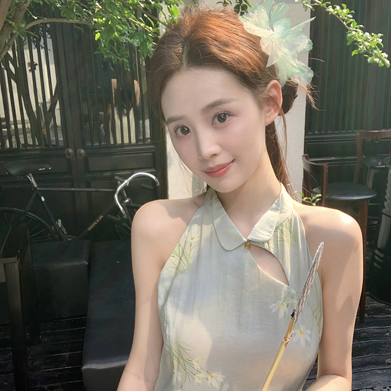 赵幺妹 暗香来 新中式国风无袖印花挂脖连衣裙长裙改良旗袍女夏