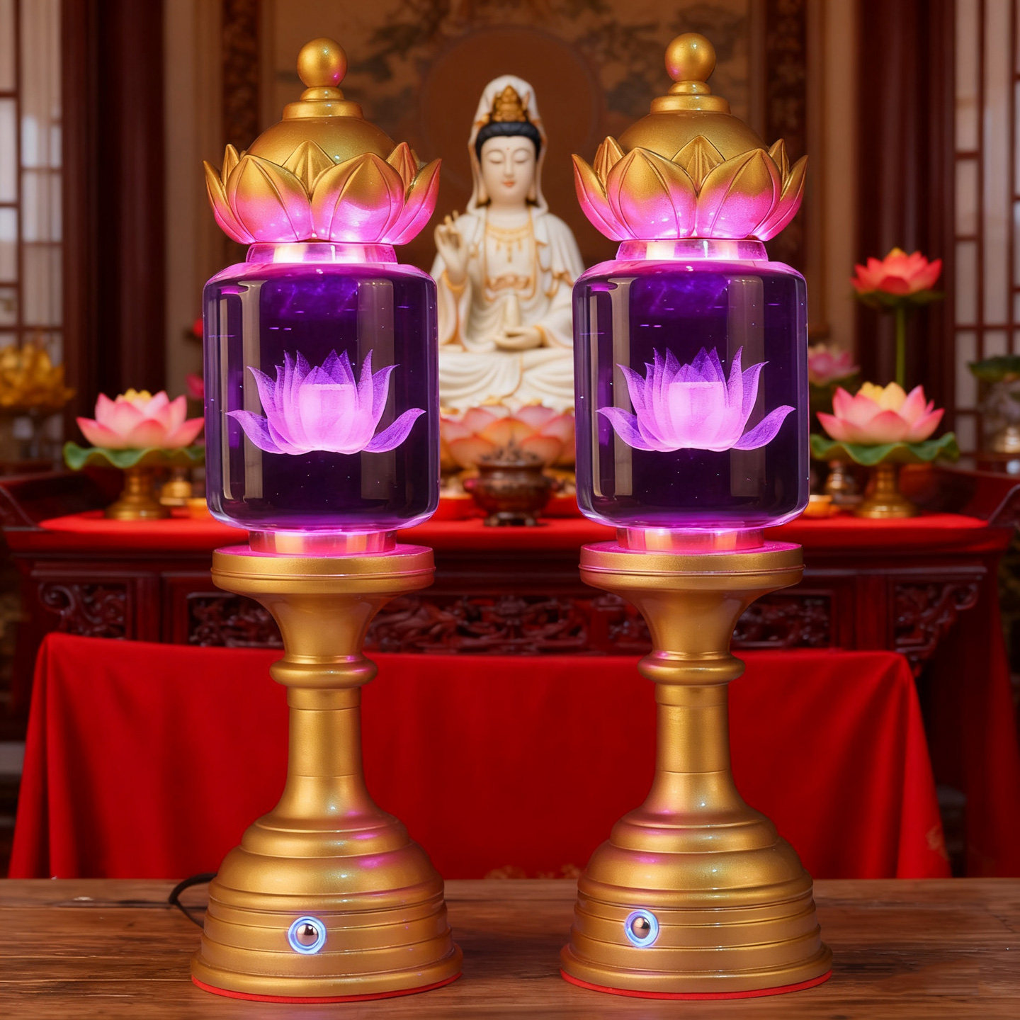 七彩莲花灯LED供佛灯充电长明灯