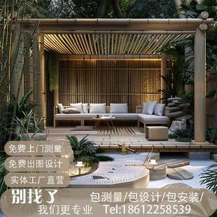 庭院中式铝艺竹屋竹茶室竹门头竹门楼竹篱笆高端别墅铝合金竹茶亭