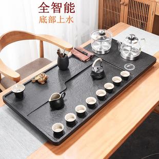 全自动一体电磁炉烧水壶石头茶台家用简约 天然乌金石茶盘茶具套装