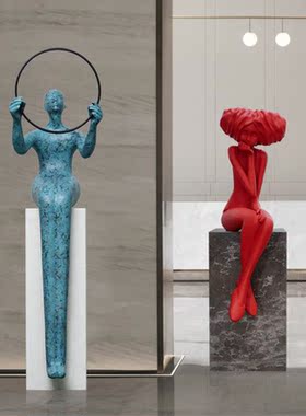样板房间大型落地雕塑人物摆件艺术品售楼部酒店抽象玻璃钢装饰