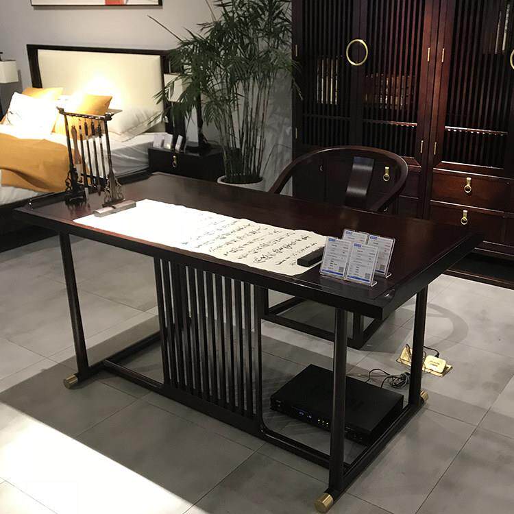 新中式书桌椅组合实木办公桌禅意书法办公桌黑檀书房画 画案家俱