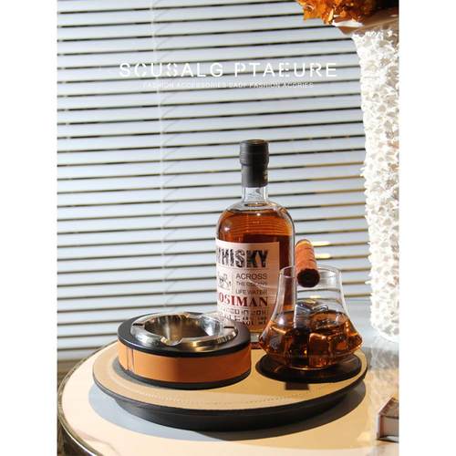 道具装饰外国酒瓶雪茄烟灰缸烟具样板房茶几托盘组合凸窗床头柜装