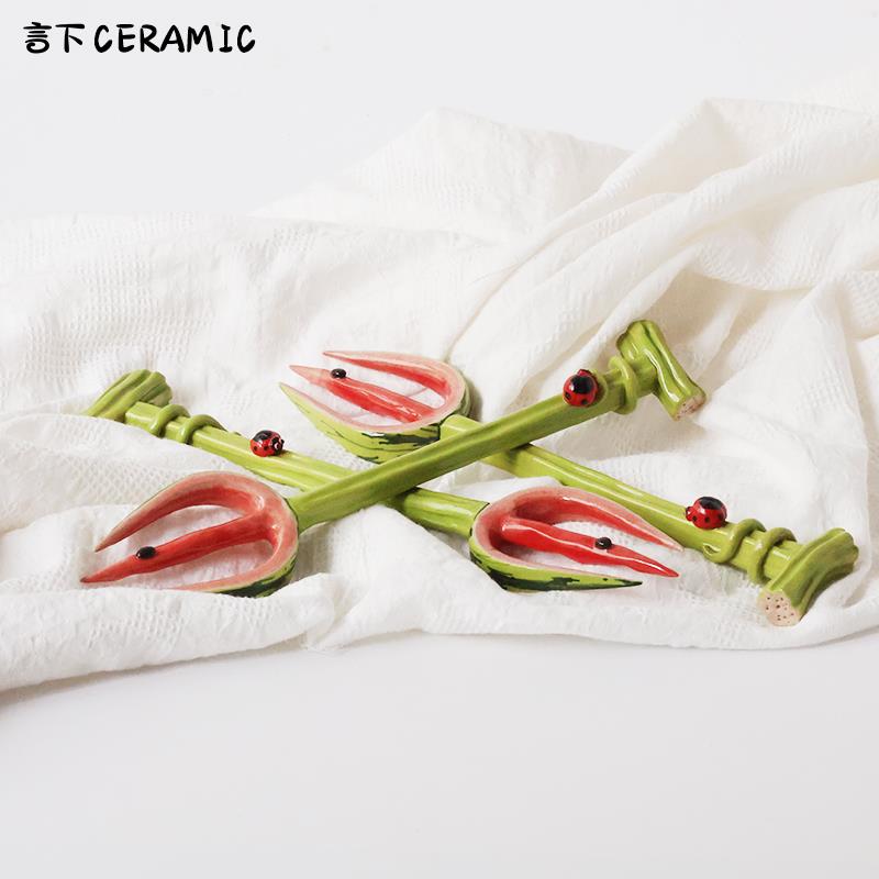 言下餐饮具叉子水果西瓜面条可爱小清新釉下彩搞怪景德镇个人专用