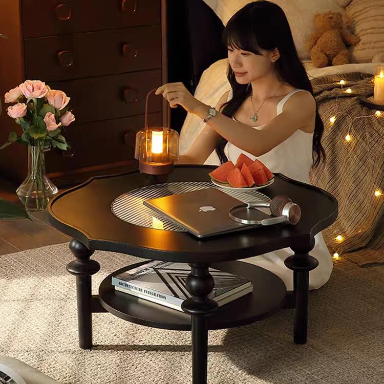 中古风实木茶几设计师款创意茶桌家用覆古轻奢茶台小户型异形圆桌