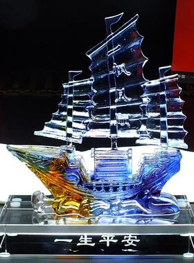 一帆风顺帆船饰品无障碍豪华高端工艺品釉面水晶船办公室家庭客厅