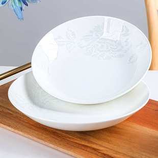 纯白骨瓷盘子菜盘家用陶瓷深盘子创意饭盘汤盘圆形碟子套装 6个装