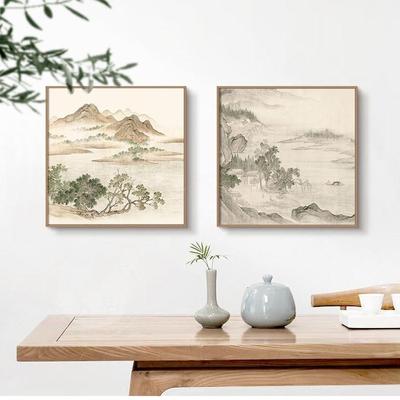 新中式画客厅山水轻奢湖装饰水墨禅意餐厅卧室国画书房挂YQQ72476