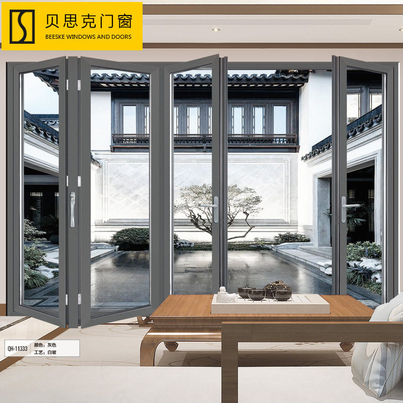 重型铝合金商铺隔断折叠门双层钢化玻璃室内重型防盗