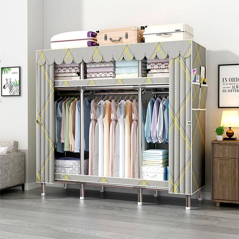 M9U易衣柜家用卧室布衣柜全钢架26M加粗厚加出租房简结实耐用26HJ