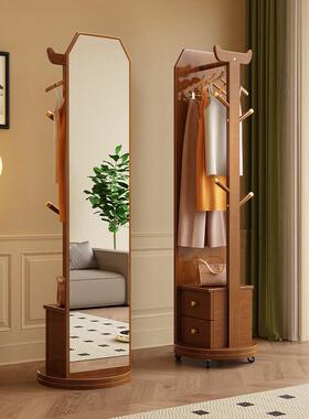 全镜美体式身试衣衣镜穿镜挂衣架一家用落地镜卧IVW室实木可移动
