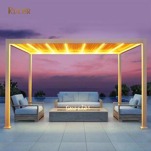 合金铝电动翻板百叶凉户亭外庭院铝合金亭凉亭IIL智能电动凉遮阳