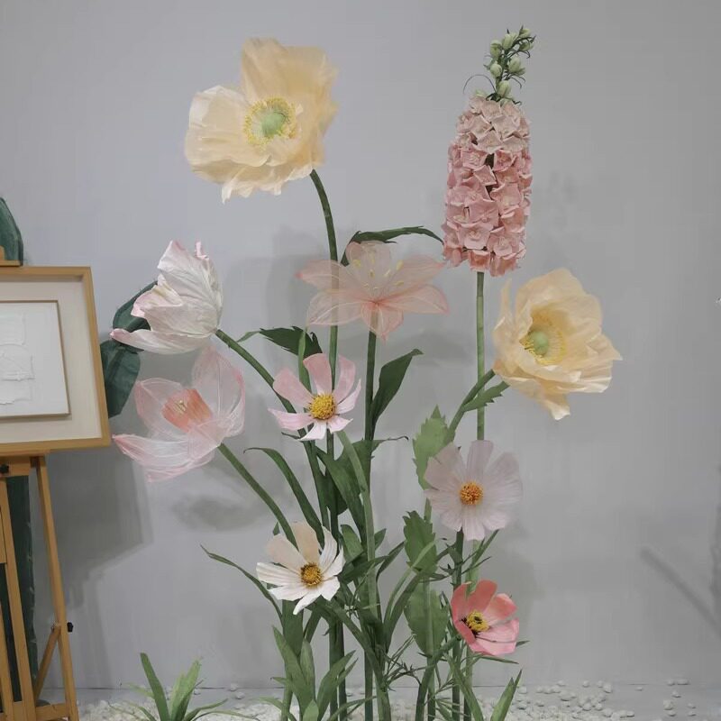大型粉色纸艺花立体婚礼美陈