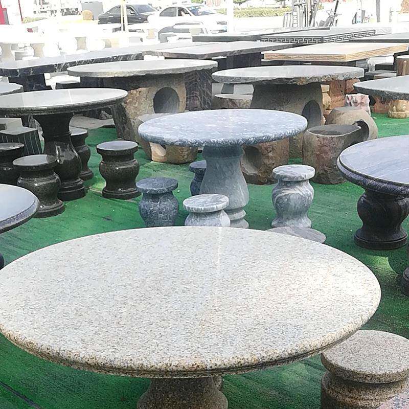 石摆桌石棋凳居家庭院石雕件大盘理石复古石材坐凳1014圆石桌椅