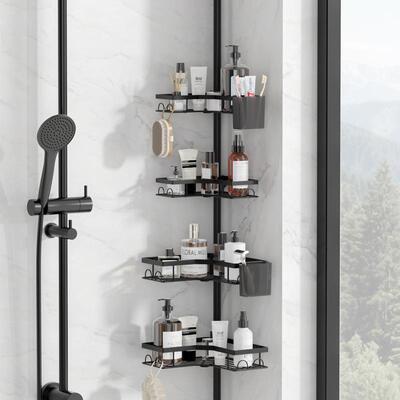 免打孔卫生地间浴室多层置物架可缩伸LSD3533浴顶天立收纳架淋角